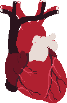 A pixel-art human heart, still and grey.
